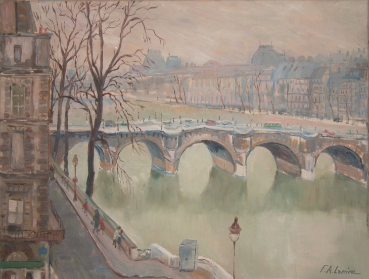 Paris et  le Pont-Neuf, huile sur toile de F. A. LARRIEU
